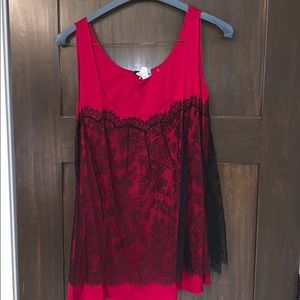 Tahari - Standout red satin and black lace top